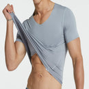 Men Ice Silk Quick Dry T-shirt Short Sleeve V Neck Solid Color Seamless Breathable Top, Size:L (Royal Blue)