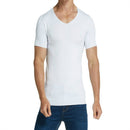 Men Ice Silk Quick Dry T-shirt Short Sleeve V Neck Solid Color Seamless Breathable Top, Size:XL (White)