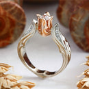 Rose Flower with Diamond Wedding Ring for Women, Ring size:10