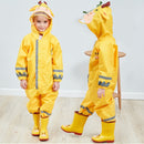 Kids Cartoon Animal Waterproof Jumpsuit Raincoat Boys Girls Children Rainwear Hooded Raincoat Suit, Size:S(Yellow)