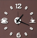 ISHOWTIENDA Fashion Acrylic DIY Coffee Cup Self Adhesive Interior Wall Creative Decoration Clock Mute Clock Stickers Muraux Wall Clock(White)