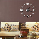 ISHOWTIENDA Fashion Acrylic DIY Coffee Cup Self Adhesive Interior Wall Creative Decoration Clock Mute Clock Stickers Muraux Wall Clock(White)