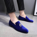 Casual Sickle Suede Men Shoes Flat Slip-on Pointed Toe Dress Shoes Loafer, Size:44(Blue)