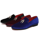 Casual Sickle Suede Men Shoes Flat Slip-on Pointed Toe Dress Shoes Loafer, Size:44(Blue)