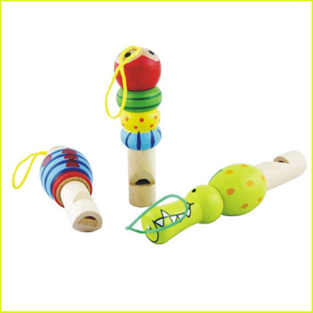 2 PCS Cute Cartoon Wooden Whistle Children Wind Instrument, Random Style Delivery