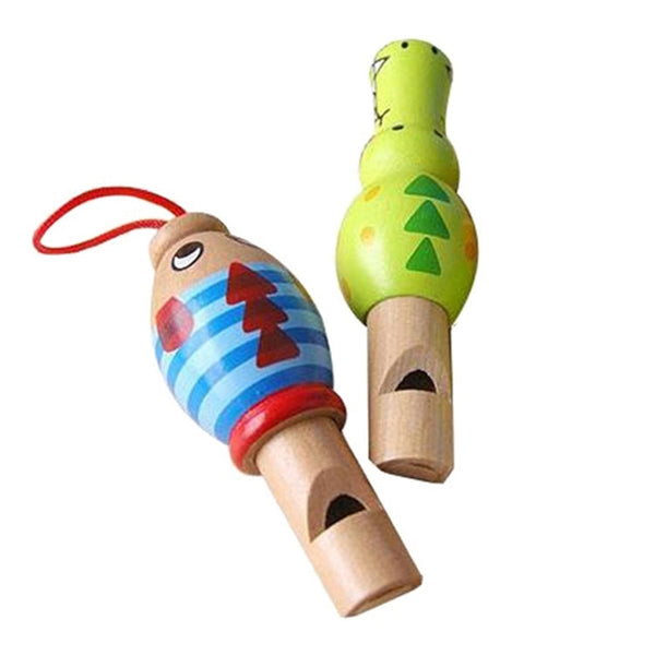 2 PCS Cute Cartoon Wooden Whistle Children Wind Instrument, Random Style Delivery