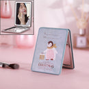 Portable Mini Princess Mirror Double-sided Glass Mirror Girl Folding Vanity Mirror(Square Penguin)