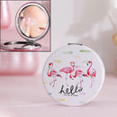Portable Mini Princess Mirror Double-sided Glass Mirror Girl Folding Vanity Mirror(Round Four Flamingos)