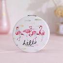 Portable Mini Princess Mirror Double-sided Glass Mirror Girl Folding Vanity Mirror(Round Four Flamingos)