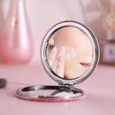 Portable Mini Princess Mirror Double-sided Glass Mirror Girl Folding Vanity Mirror(Round Four Flamingos)