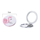 Portable Mini Princess Mirror Double-sided Glass Mirror Girl Folding Vanity Mirror(Round Four Flamingos)