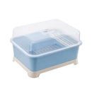 Creative Kitchen Double Layer With Lid Plastic Drain Dish Rack Desktop Tableware Storage Box(Blue)