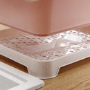 Creative Kitchen Double Layer With Lid Plastic Drain Dish Rack Desktop Tableware Storage Box(Blue)