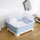 Creative Kitchen Double Layer With Lid Plastic Drain Dish Rack Desktop Tableware Storage Box(Blue)