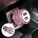 Diamond Car Dual USB Charge Mobile Phone Safety Hammer Charger(pink )