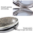 Diamond-encrusted Metal Double Side Folding Mini Portable Round Small Makeup Mirror(Sky Blue)