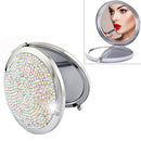Diamond-encrusted Metal Double Side Folding Mini Portable Round Small Makeup Mirror(Color White)