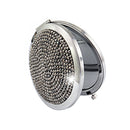 Diamond-encrusted Metal Double Side Folding Mini Portable Round Small Makeup Mirror(Bright Black)