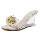 Woman Glass Rhinestone Wedge Heels, Shoe Size:37(Gold)