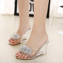 Woman Glass Rhinestone Wedge Heels, Shoe Size:37(Gold)