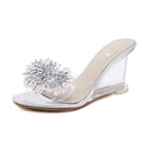 Woman Glass Rhinestone Wedge Heels, Shoe Size:39(Silver)