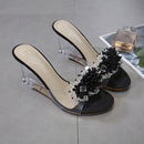 Woman Glass Rhinestone Wedge Heels, Shoe Size:39(Silver)