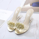 Woman Glass Rhinestone Wedge Heels, Shoe Size:39(Silver)