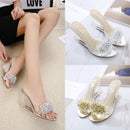 Woman Glass Rhinestone Wedge Heels, Shoe Size:39(Silver)