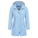 Casual Women Waterproof Waist Hooded Long Coat, Size:XXL (Sky Blue)