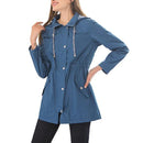 Casual Women Waterproof Waist Hooded Long Coat, Size:XXL (Sky Blue)