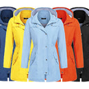 Casual Women Waterproof Waist Hooded Long Coat, Size:XXL (Orange)