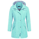 Casual Women Waterproof Waist Hooded Long Coat, Size:XXL (Water Blue)