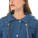 Casual Women Waterproof Waist Hooded Long Coat, Size:XXL (Navy Blue)