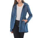Casual Women Waterproof Waist Hooded Long Coat, Size:XXL (Navy Blue)
