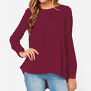 Women Chiffon Shirt Round Neck Long-Sleeved Slim Shirt, Size: M(Wine Red)