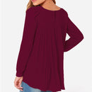 Women Chiffon Shirt Round Neck Long-Sleeved Slim Shirt, Size: M(Wine Red)