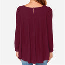 Women Chiffon Shirt Round Neck Long-Sleeved Slim Shirt, Size: M(Wine Red)