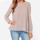Women Chiffon Shirt Round Neck Long-Sleeved Slim Shirt, Size: L(Khaki)