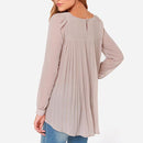 Women Chiffon Shirt Round Neck Long-Sleeved Slim Shirt, Size: L(Khaki)