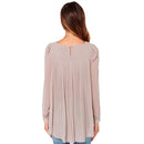 Women Chiffon Shirt Round Neck Long-Sleeved Slim Shirt, Size: L(Khaki)