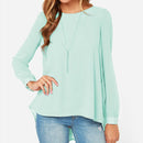 Women Chiffon Shirt Round Neck Long-Sleeved Slim Shirt, Size: L(Light Green)