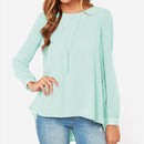 Women Chiffon Shirt Round Neck Long-Sleeved Slim Shirt, Size: L(Light Green)