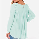 Women Chiffon Shirt Round Neck Long-Sleeved Slim Shirt, Size: L(Light Green)