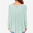 Women Chiffon Shirt Round Neck Long-Sleeved Slim Shirt, Size: L(Light Green)