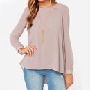 Women Chiffon Shirt Round Neck Long-Sleeved Slim Shirt, Size: XL(Khaki)