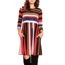 Round Neck Striped Stitching Color Long-sleeved Casual Head A Style Dress, Size: M(Red Stripe)