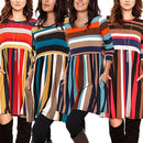 Round Neck Striped Stitching Color Long-sleeved Casual Head A Style Dress, Size: M(Red Stripe)