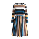 Round Neck Striped Stitching Color Long-sleeved Casual Head A Style Dress, Size: M(Yellow Stripe)