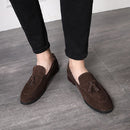 Men Leather Shoes Suede Tassels Slip-on Peas Shoes, Size:42(Brown)