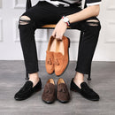 Men Leather Shoes Suede Tassels Slip-on Peas Shoes, Size:42(Brown)